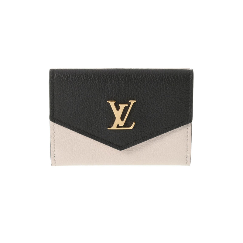 LOUIS VUITTON ルイヴィトン ポルトフォイユ ロックミニ 黒/アイボリー/ピンク ゴールド金具 M80984 レディース グレインカーフレザー 三つ折り財布 Aランク 中古 銀蔵