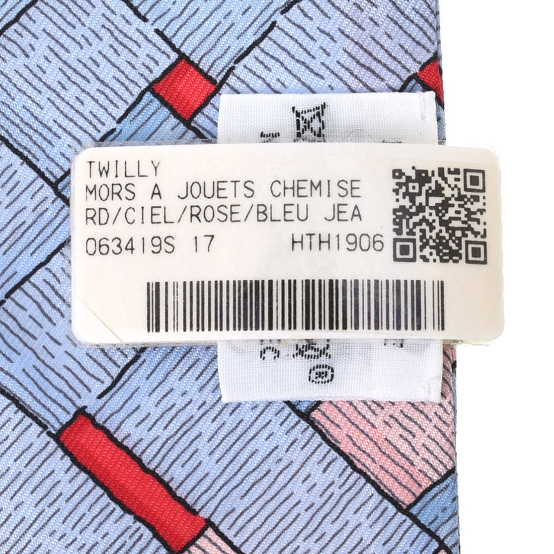 HERMES エルメス ツイリー MORS A JOUETS CHEMISE シエル/ローズ/ブルー レディース シルク100％ スカーフ 新品 銀蔵
