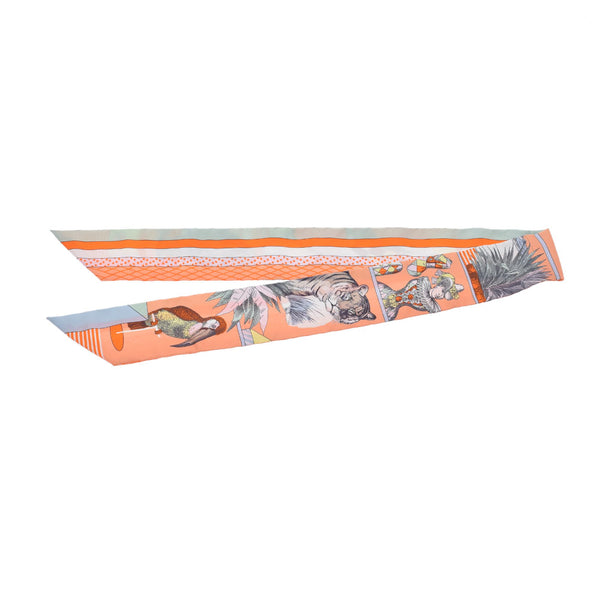 HERMES エルメス ツイリー GRAND THEATRE NOUVEAU オレンジ系 レディース シルク100％ スカーフ 新品 銀蔵