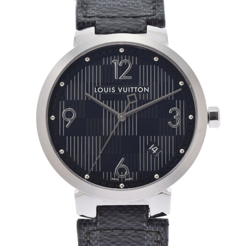 LOUIS VUITTON ルイヴィトン タンブールスリム Q1D07 メンズ ダミエグラフィットキャンバス SS 腕時計 クオーツ 黒(ダミエグラフィット柄）文字盤 Aランク 中古 銀蔵