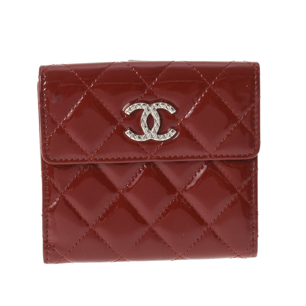 シャネルブリリアント Wホックウォレット レッド シルバー金具