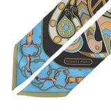 HERMES エルメス ツイリー ペイズリー/動植物柄 黒/青 レディース シルク100％ スカーフ ABランク 中古 銀蔵