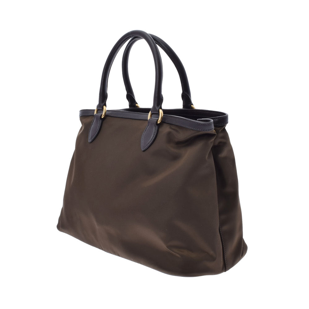美品 PRADA プラダ トートバッグ　ハンドバッグ　カーキ　レザー　ナイロン プラダ2WAY カーキ/ブラウン レディース ナイロン ハンドバッグ 1BA579