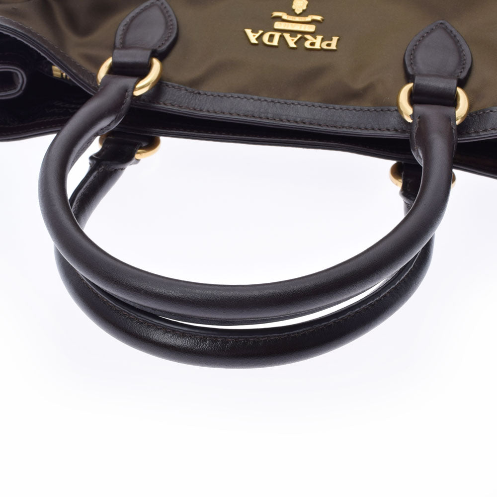 プラダ2WAY カーキ/ブラウン レディース ナイロン ハンドバッグ 1BA579