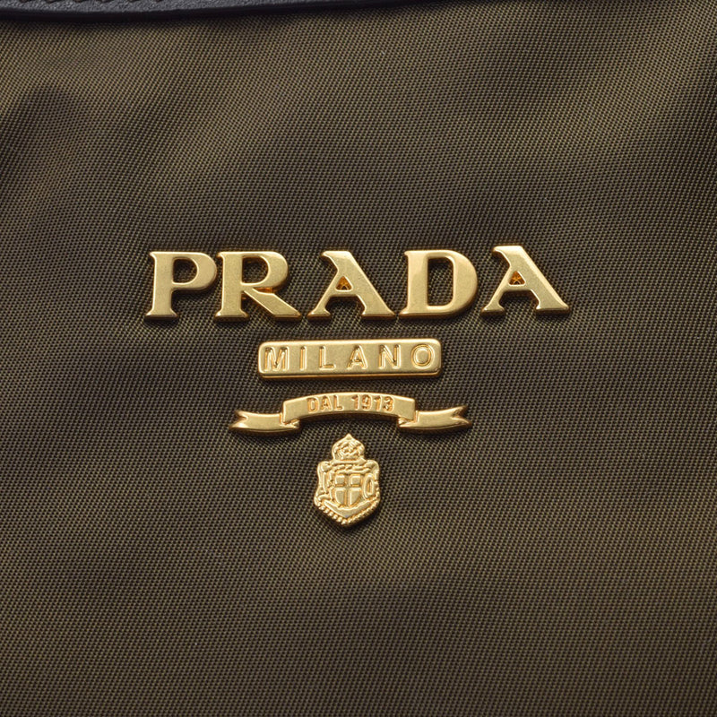 PRADA プラダ 2WAY カーキ/ブラウン 1BA579 レディース ナイロン レザー ハンドバッグ 未使用 銀蔵