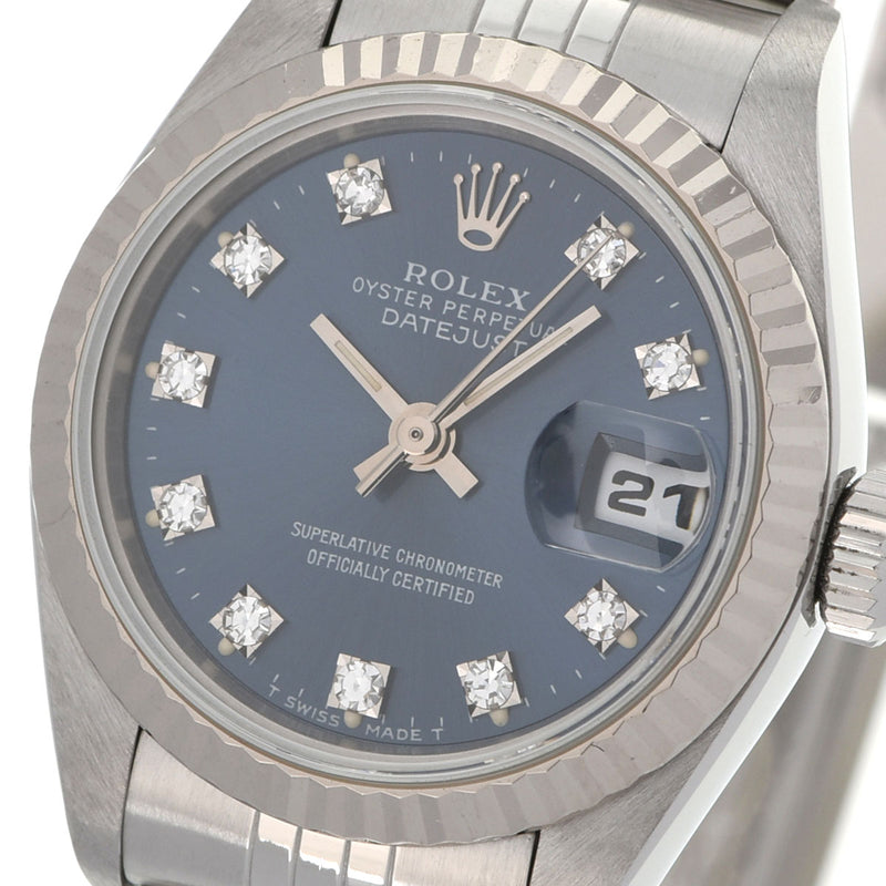 ROLEX ロレックス デイトジャスト 10Pダイヤ 69174G レディース WG/SS 腕時計 自動巻き ブルー文字盤 Aランク 中古 銀蔵