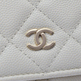 CHANEL シャネル マトラッセ 白 ゴールド金具 レディース キャビアスキン チェーンウォレット Aランク 中古 銀蔵