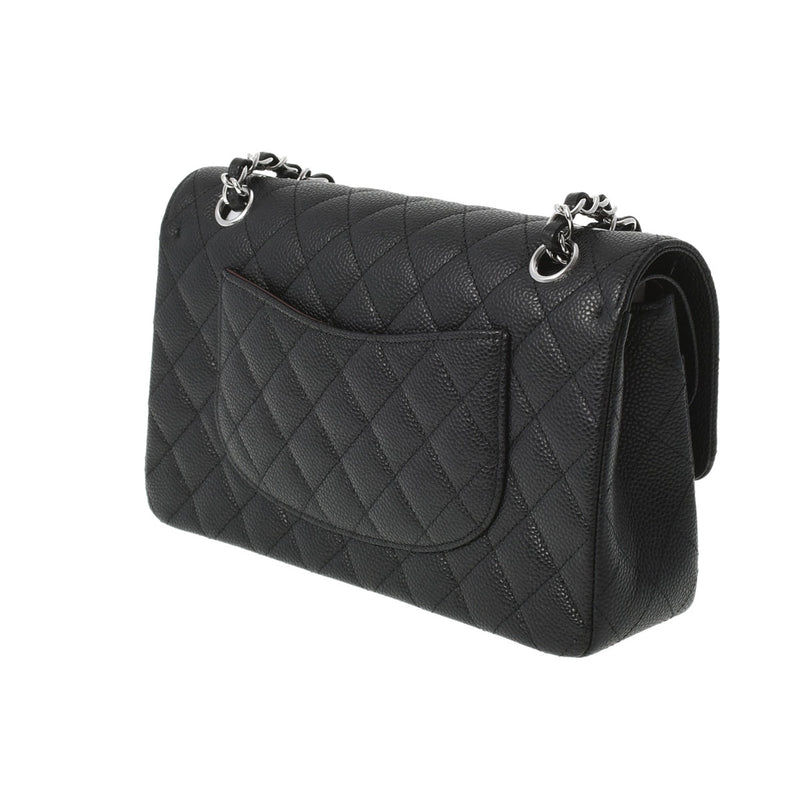 CHANEL シャネル マトラッセ ダブルフラップ チェーンショルダー 25.5 黒 シルバー金具 レディース キャビアスキン ショルダーバッグ 新品 銀蔵
