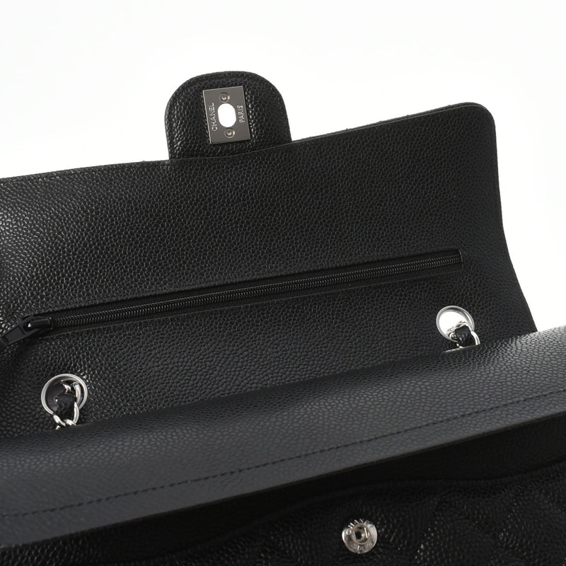 CHANEL シャネル マトラッセ ダブルフラップ チェーンショルダー 25.5 黒 シルバー金具 レディース キャビアスキン ショルダーバッグ 新品 銀蔵