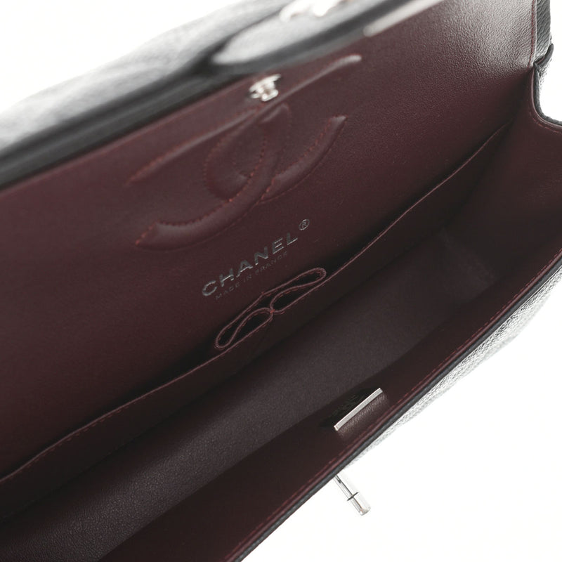 CHANEL シャネル マトラッセ ダブルフラップ チェーンショルダー 25.5 黒 シルバー金具 レディース キャビアスキン ショルダーバッグ 新品 銀蔵