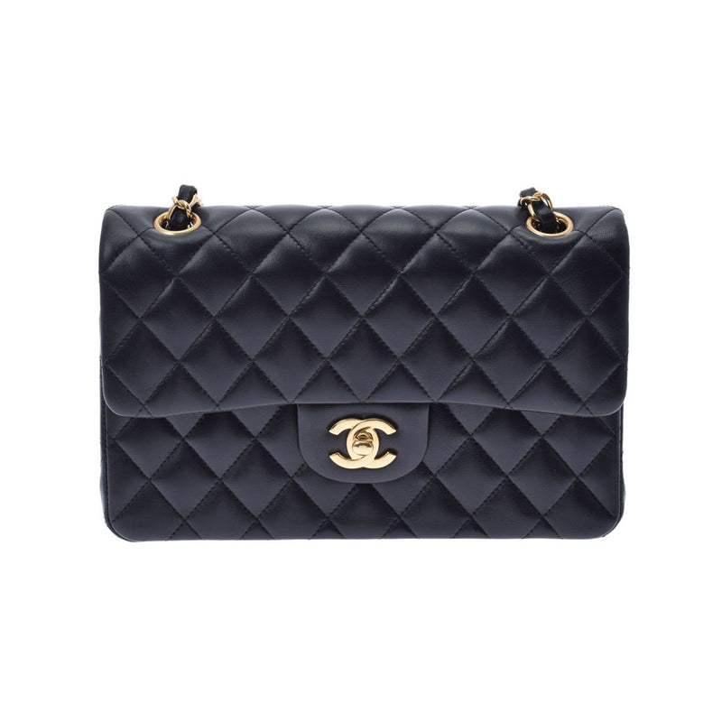 CHANEL シャネル マトラッセ チェーンショルダー Wフラップ 黒 ゴールド金具 レディース ラムスキン ショルダーバッグ 新同 中古 銀蔵