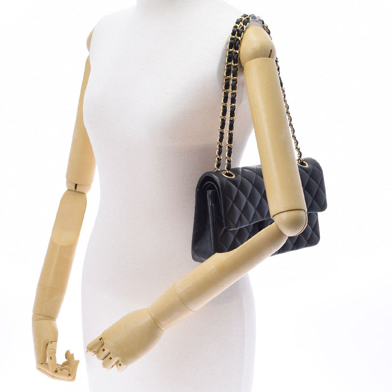 CHANEL シャネル マトラッセ チェーンショルダー Wフラップ 黒 ゴールド金具 レディース ラムスキン ショルダーバッグ 新同 中古 銀蔵
