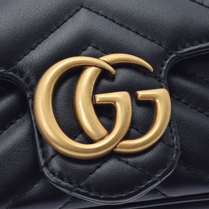 GUCCI グッチ GGマーモント スーパーミニバッグ 黒 ゴールド金具 476433 レディース カーフ キルティングレザー ショルダーバッグ 新同 中古 銀蔵