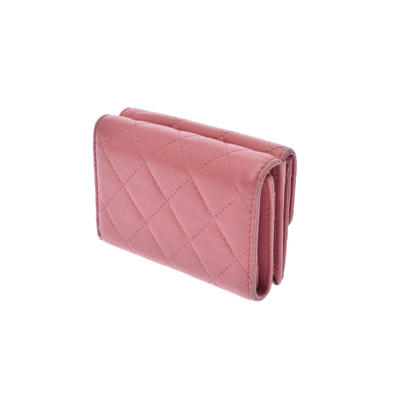 シャネル スモール フラップ ウォレット 三つ折り財布 ラムスキン ピンク
