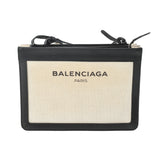 BALENCIAGA バレンシアガ ネイビーポシェット ベージュ/黒 シルバー金具 390641 レディース キャンバス レザー ショルダーバッグ Bランク 中古 銀蔵