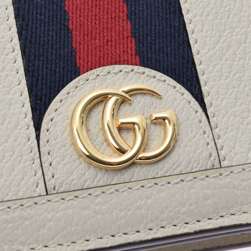 GUCCI グッチ ウェビング 白 523155 ユニセックス レザー 二つ折り財布 ABランク 中古 銀蔵