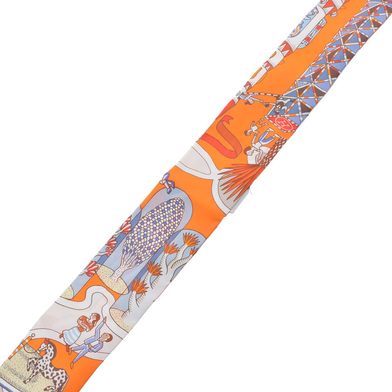 HERMES エルメス ツイリー EXPOSITION UNIVERSELL 万国博覧会 オレンジ系 063536S レディース シルク100％ スカーフ 新品 銀蔵