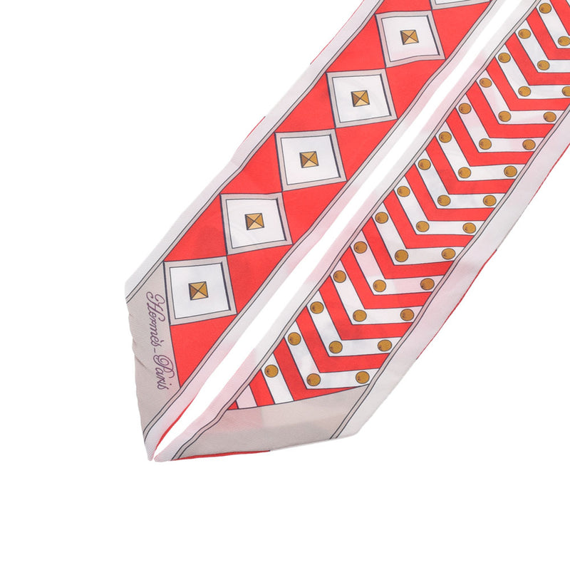 HERMES エルメス ツイリー COLLIERS ET CHIENS レッド レディース シルク100％ スカーフ Aランク 中古 銀蔵