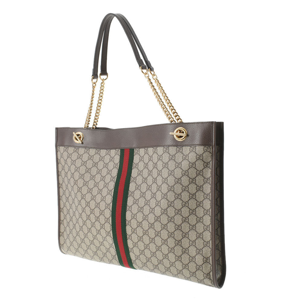 GUCCI グッチ ダイガーヘッド ラジャ チェーントート ブラウン ゴールド金具 537219 メンズ GGスプリームキャンバス レザー トートバッグ  未使用 銀蔵