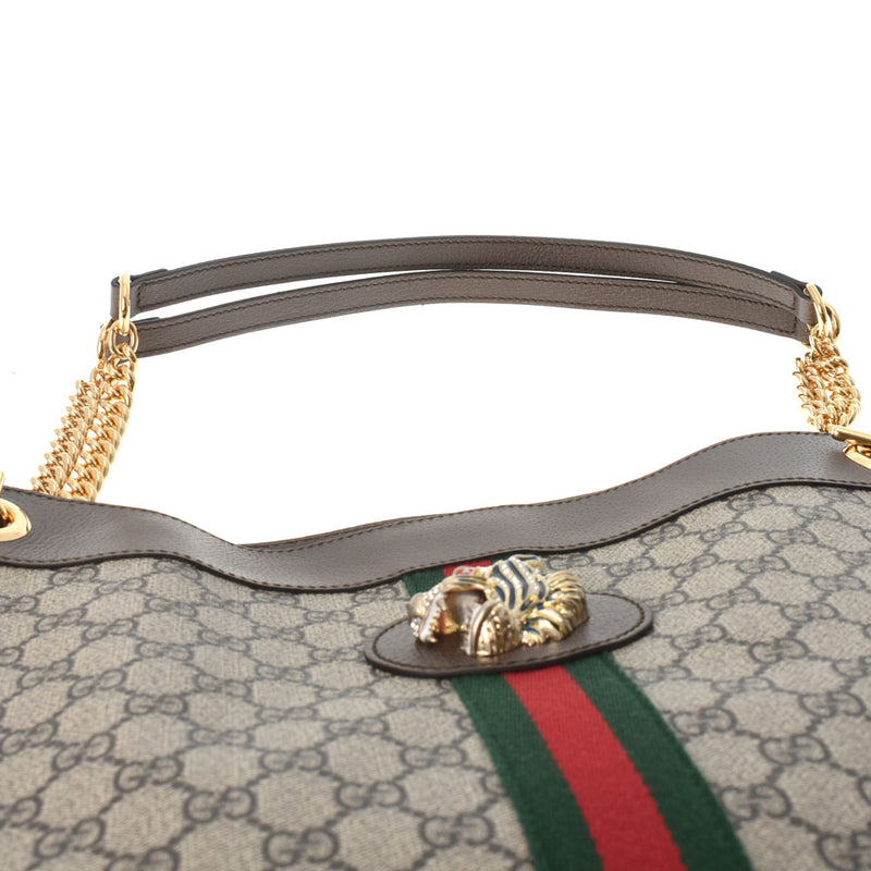 GUCCI グッチ ダイガーヘッド ラジャ チェーントート ブラウン ゴールド金具 537219 メンズ GGスプリームキャンバス レザー トートバッグ 未使用 銀蔵