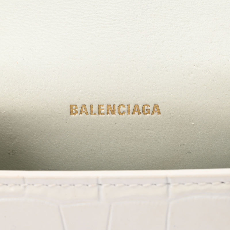 BALENCIAGA バレンシアガ アワーグラス キーリング ホワイト ゴールド金具 656051 レディース クロコ型押し カードケース Bランク 中古 銀蔵