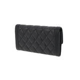 CHANEL シャネル ボーイシャネル ロングフラップウォレット 黒 シルバー金具 レディース キャビアスキン 長財布 ABランク 中古 銀蔵