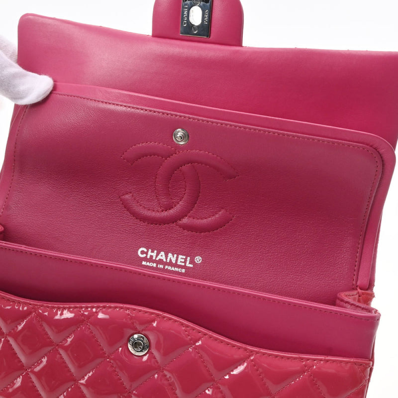 CHANEL シャネル マトラッセ WフラップWチェーン ショルダー 25 ピンク シルバー金具 A01112 レディース エナメル ショルダーバッグ Bランク 中古 銀蔵