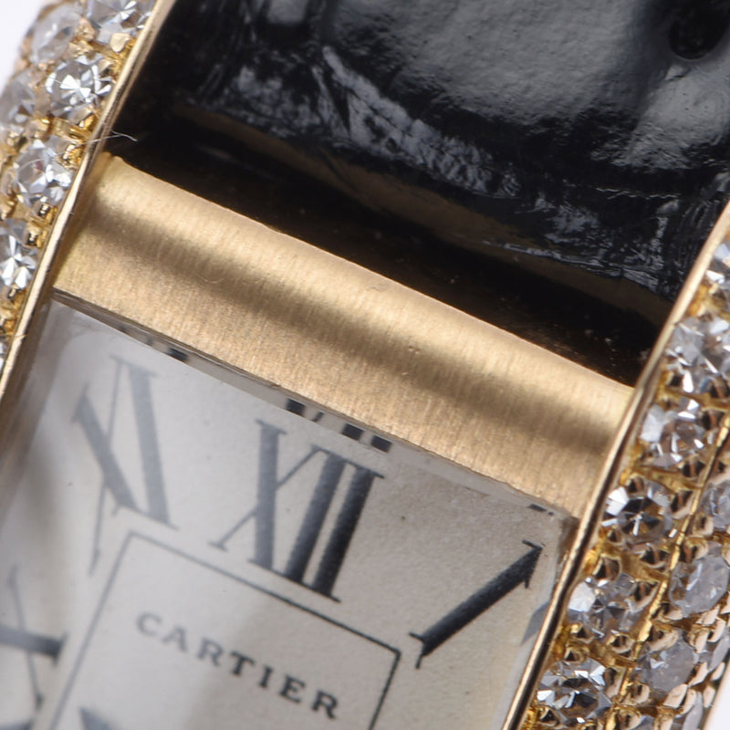 CARTIER カルティエ タンクアロンジェ 23年6月カルティエメーカーコンプリート WB3001G1 レディース YG/革 腕時計 クオーツ ホワイト文字盤 Aランク 中古 銀蔵