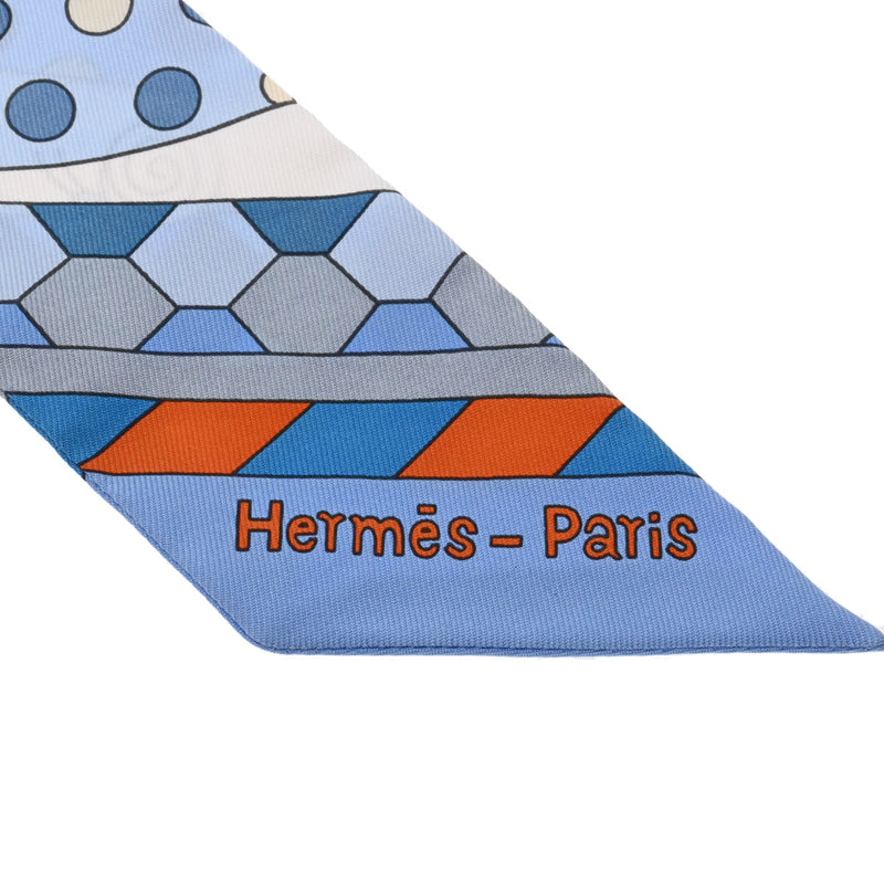 HERMES エルメス ツイリー 森のささやき ブルージーン/オレンジ/クリーム 063005S レディース シルク100％ スカーフ 未使用 銀蔵