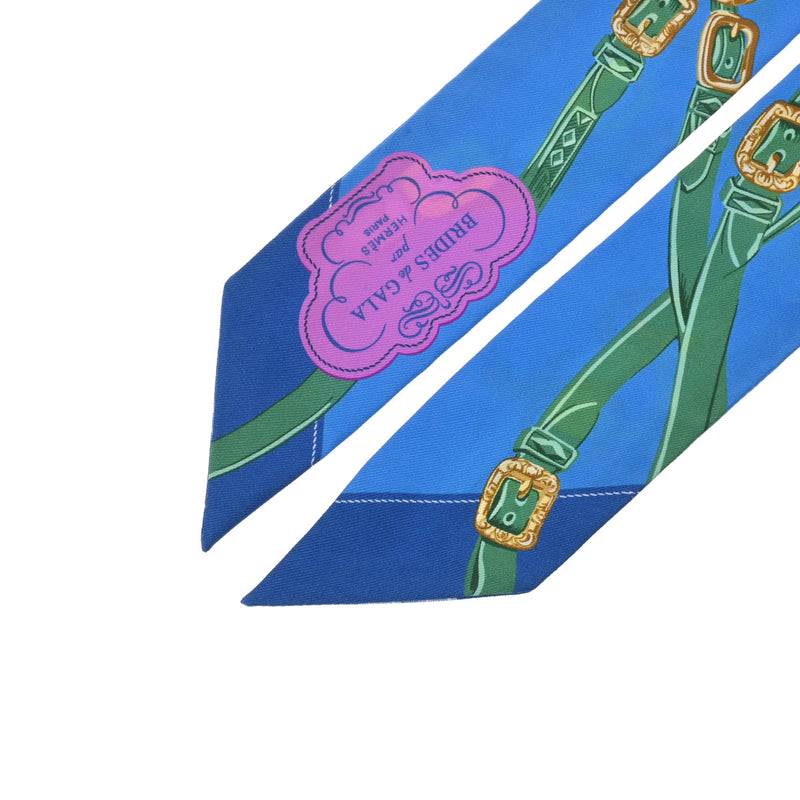 HERMES エルメス ツイリー BRIDES de GALA APPLIQUE PIQUE ブルーアズール/ゴールド/ヴェール 063940S レディース シルク100％ スカーフ 新品 銀蔵