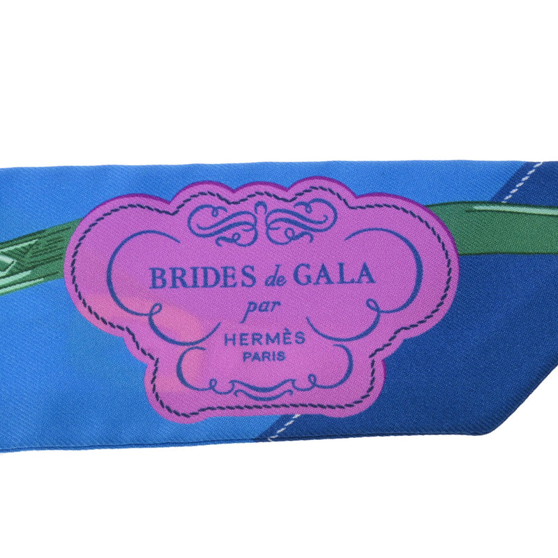 HERMES エルメス ツイリー BRIDES de GALA APPLIQUE PIQUE ブルーアズール/ゴールド/ヴェール 063940S レディース シルク100％ スカーフ 新品 銀蔵