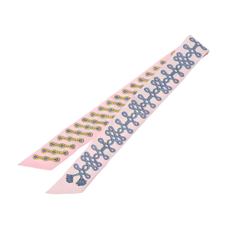 HERMES エルメス ツイリー Galons et Brandebourgs ローズペール/ブルージーン レディース シルク100％ スカーフ Aランク 中古 銀蔵