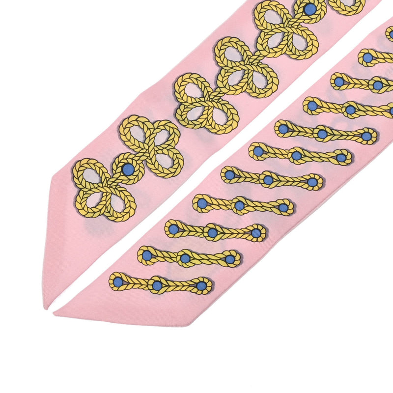 HERMES エルメス ツイリー Galons et Brandebourgs ローズペール/ブルージーン レディース シルク100％ スカーフ Aランク 中古 銀蔵