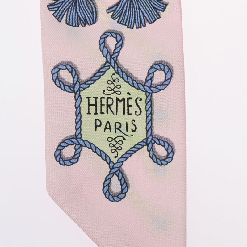 HERMES エルメス ツイリー Galons et Brandebourgs ローズペール/ブルージーン レディース シルク100％ スカーフ Aランク 中古 銀蔵