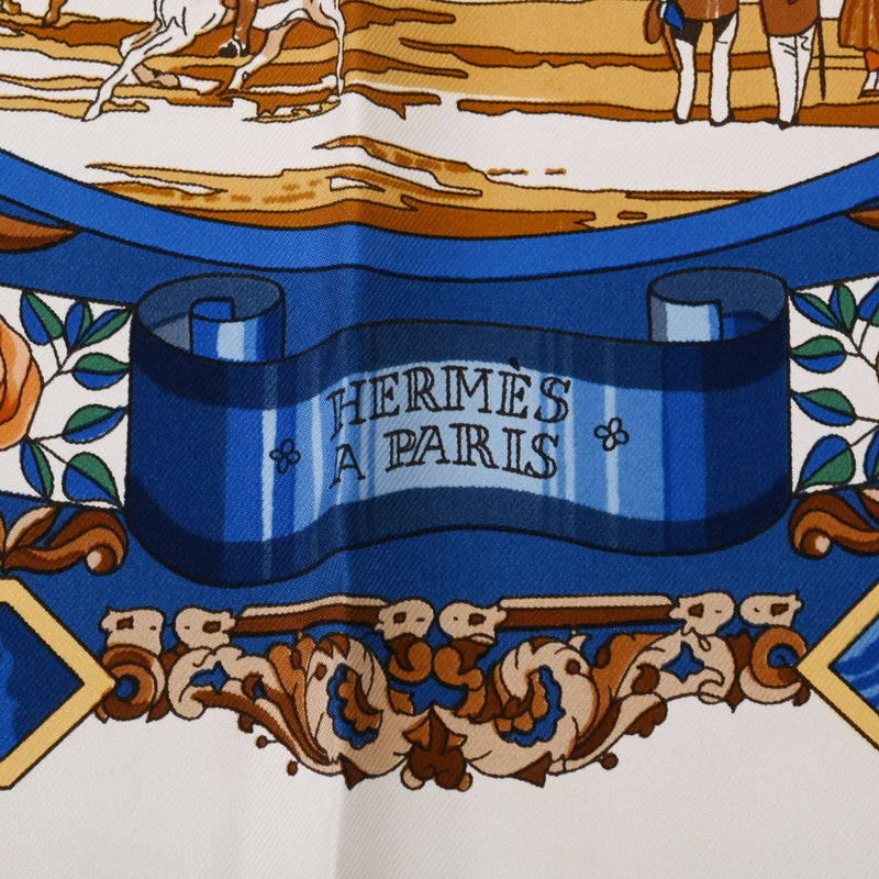 HERMES エルメス カレ90 L'ENTENTE CORDIALE ブルー レディース シルク100％ スカーフ Aランク 中古 銀蔵