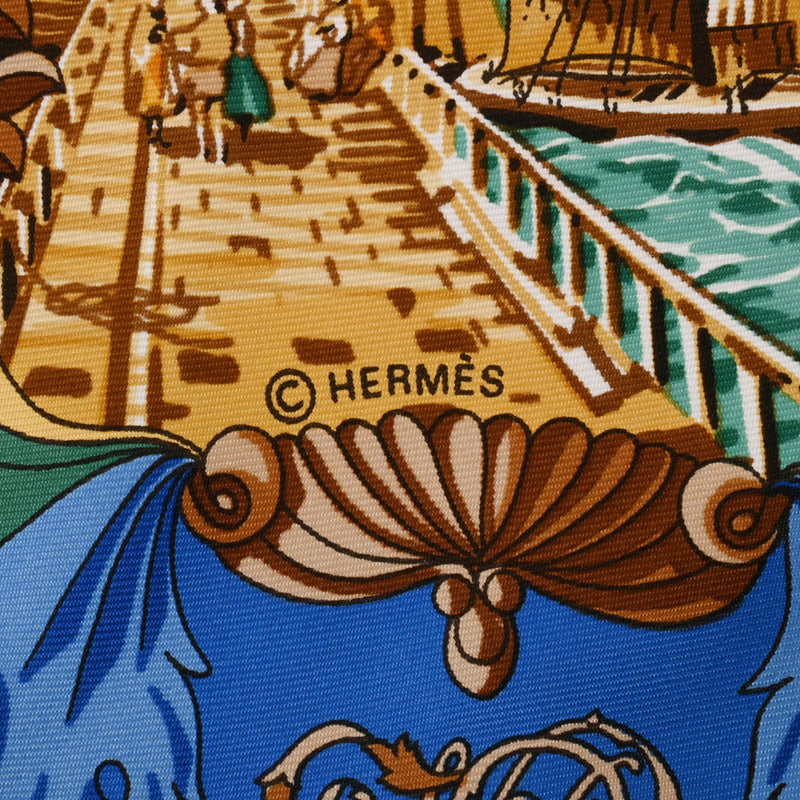 HERMES エルメス カレ90 L'ENTENTE CORDIALE ブルー レディース シルク100％ スカーフ Aランク 中古 銀蔵