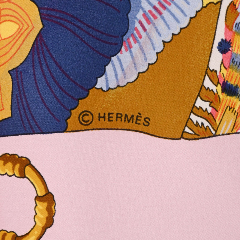 HERMES エルメス カレ90 SOLEIL DE SOIE シルクの太陽 ピンク レディース シルク100％ スカーフ Aランク 中古 銀蔵