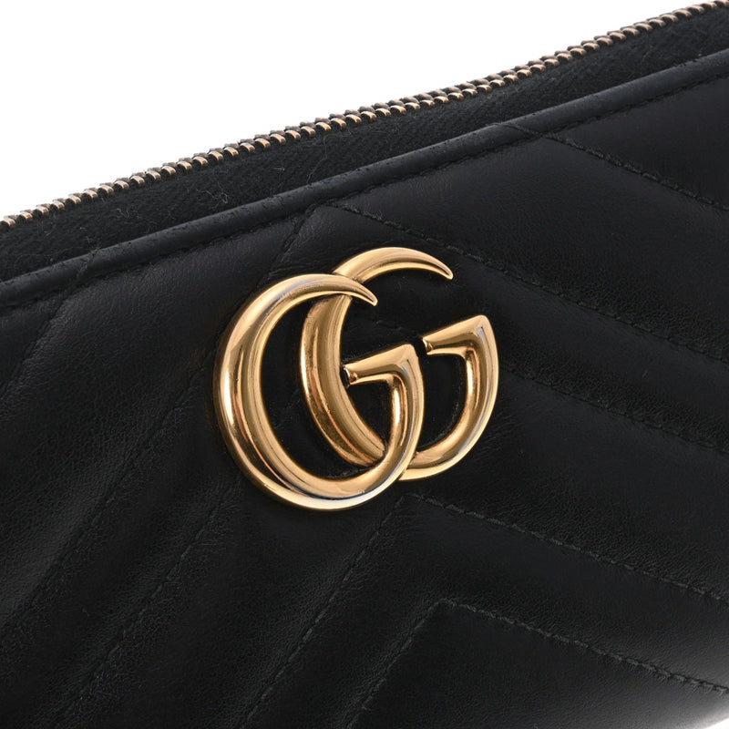 GUCCI グッチ GGマーモント ラウンドジップウォレット ブラック ゴールド金具 443123 レディース レザー 長財布 Bランク 中古 銀蔵