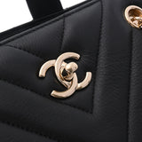 CHANEL シャネル Vステッチ 2WAY チェーン トートバッグ ブラック ゴールド金具 レディース カーフスキン トートバッグ ABランク 中古 銀蔵