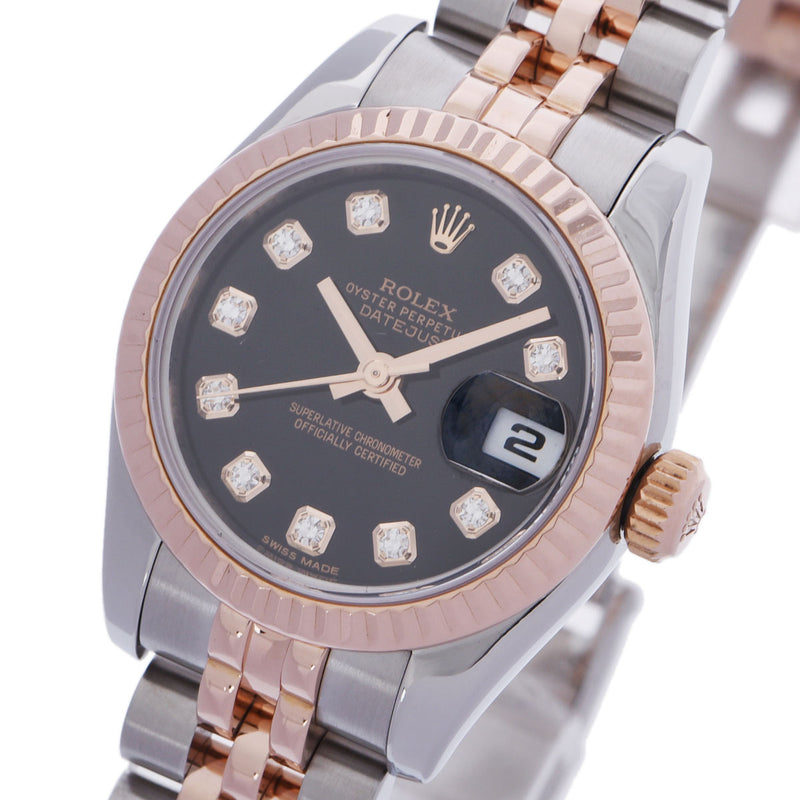 ROLEX ロレックス デイトジャスト 10Pダイヤ 179171G レディース PG/SS 腕時計 自動巻き ブラック文字盤 Aランク 中古 銀蔵