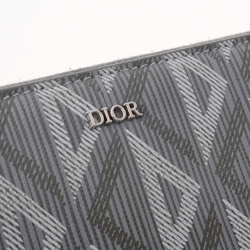 CHRISTIAN DIOR クリスチャンディオール CD Diamond ロングジップウォレット グレー シルバー金具 メンズ カーフ 長財布 Aランク 中古 銀蔵