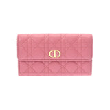 CHRISTIAN DIOR クリスチャンディオール カナージュ CARO ウォレット ピンク レディース カーフ 二つ折り財布 ABランク 中古 銀蔵