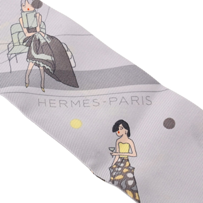 HERMES エルメス ツイリー Ex-Libris Les Parisiennes グリスペール/ジョーヌスフレ レディース シルク100％ スカーフ Aランク 中古 銀蔵