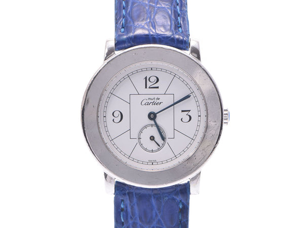 卡地亚（Cartier）Must Round White Dial Ladies SV925 Leather Quartz Watch AB Rank CARTIER维修证书二手Ginzo