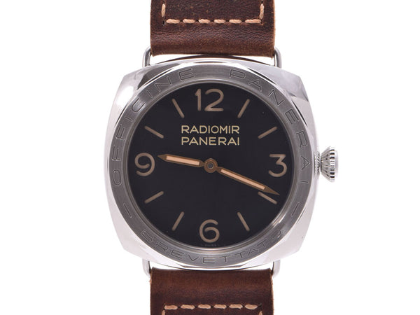 Panerai Radio Meal 3 Days Black Dial PAM00685 Acchaio World Limited 1000 Men's SS/ Leather Hand-Wound Watch Unused Beauty OFFICINE PANELAI Box Used Ginzo