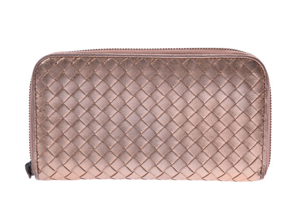 Bottega Veneta Round Fastener Long Wallet Intrechart Pink Gold Women's Leather B Rank BOTTEGA VENETA Used Ginzo