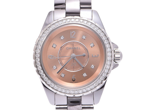 CHANEL Chanel J12 Chronomatic 33mm Bezel Diamond 8P Diamond H2563 Unisex Titanium Ceramic Watch Quartz Pink Dial Dial A Rank Used Ginzo