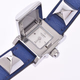 HERMES Hermes medole mini ME2. 110 □R engraved (circa 2014) unisex SS / leather watch quartz white dial AB rank second-hand silver