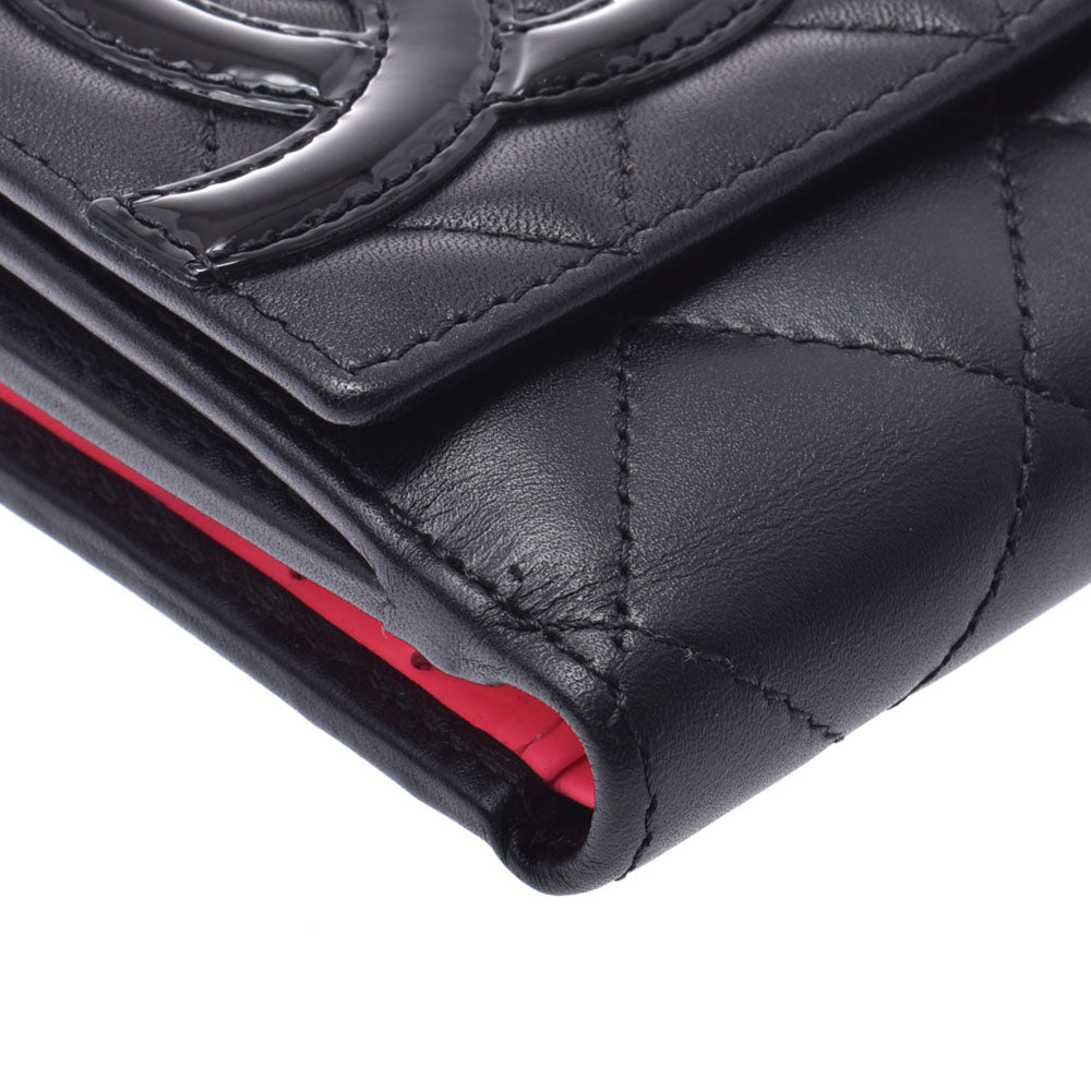 美品❤️ シャネル　カンボンライン　二つ折り財布　ラムスキン　ギャランティーカード シャネルカンボンライン 黒 レディース ラムスキン 二つ折り財布