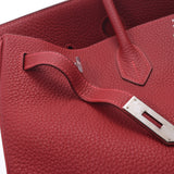 HERMES Hermes Birkin 40 Rouge Biff Silver Hardware □G Engraved (around 2003) Unisex Fjord Handbag AB Rank Used Ginzo